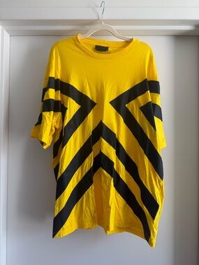 Prada Yellow Shirt with Bold Black Chevron Stripes XL